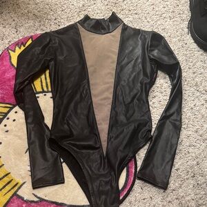 Vinyl low cut mesh body suit